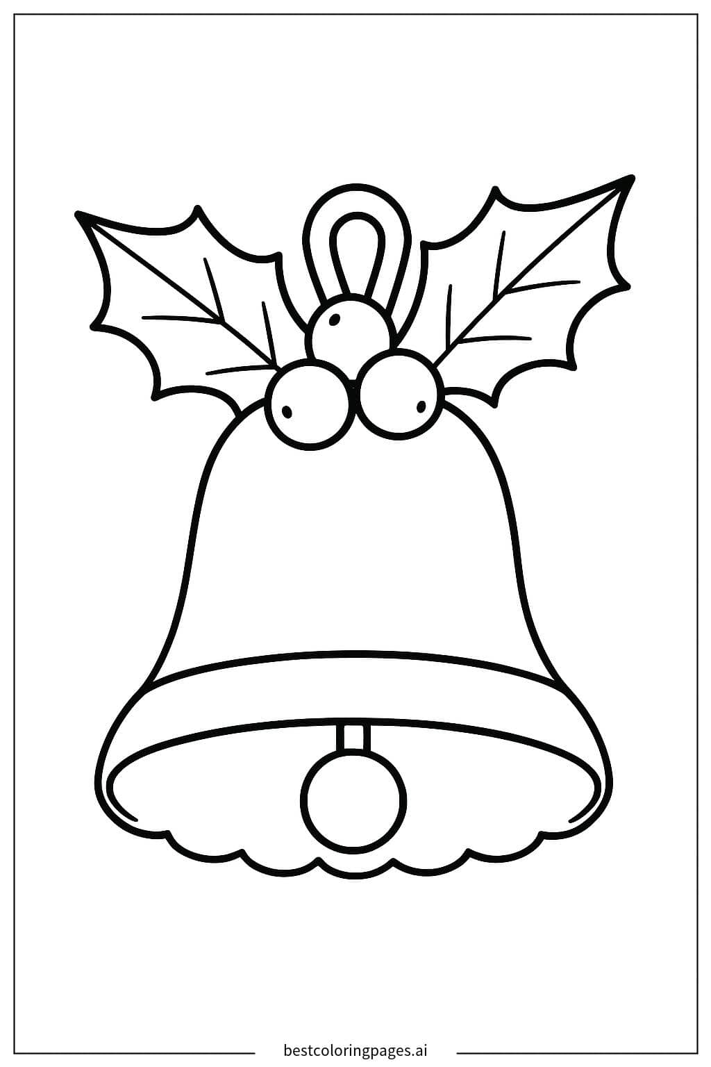 Desenhos de Um sino com folhas de azevinho para Colorir