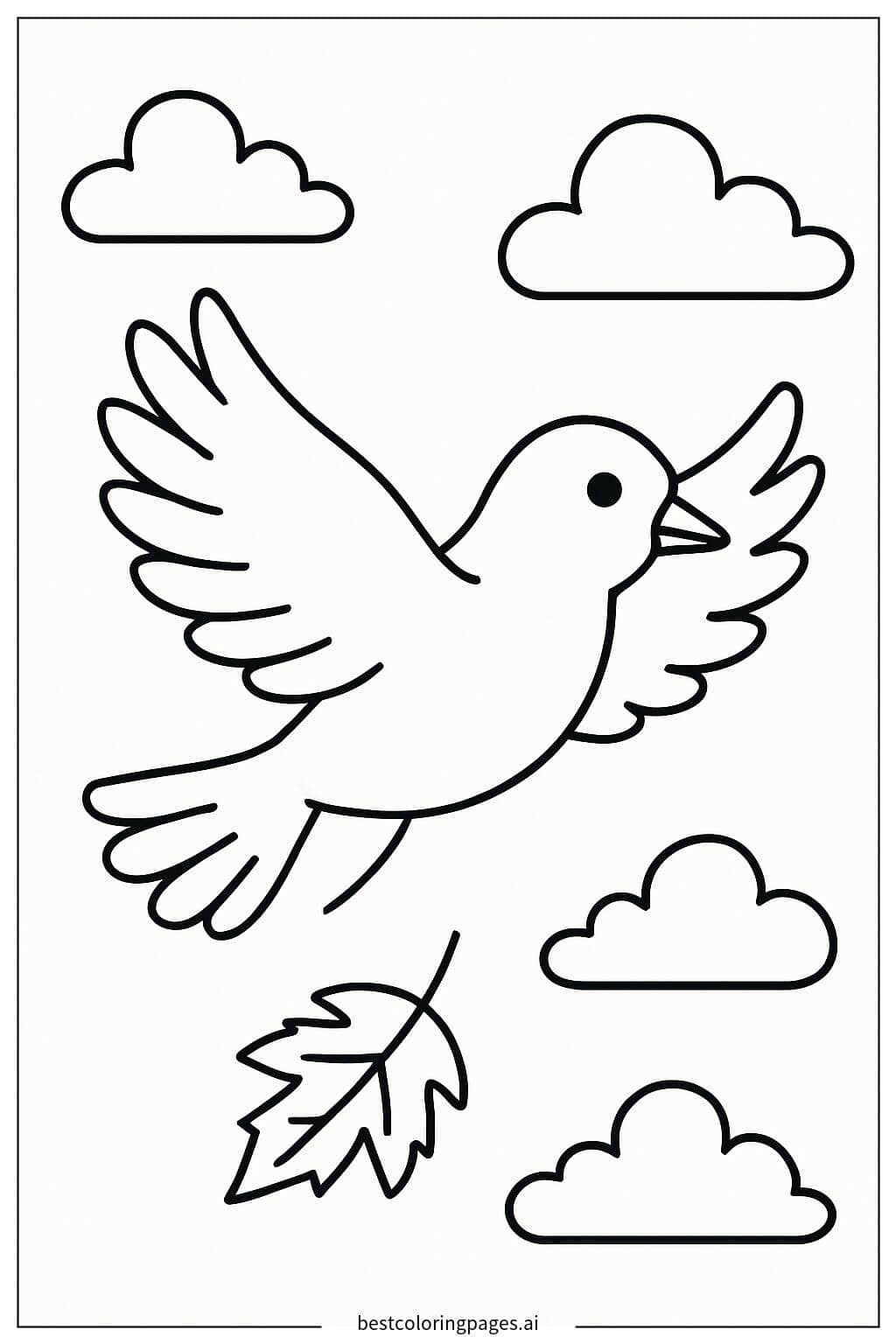 Desenhos de Um pássaro voando no céu de outono para Colorir