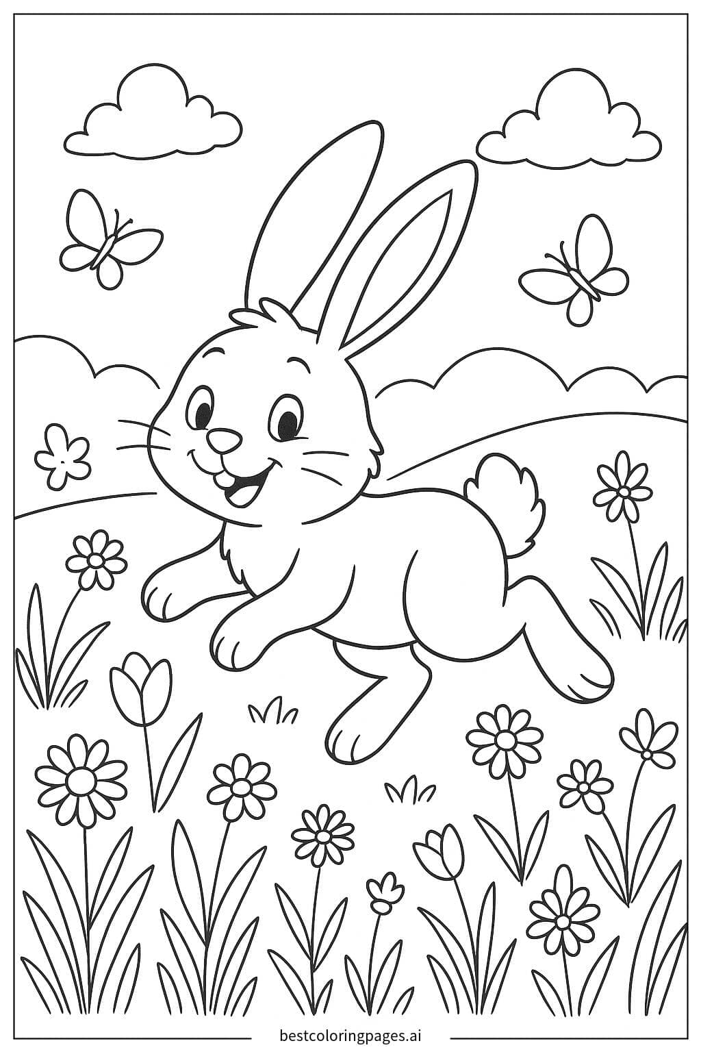 Desenhos de Um coelhinho saltando pelo prado para Colorir