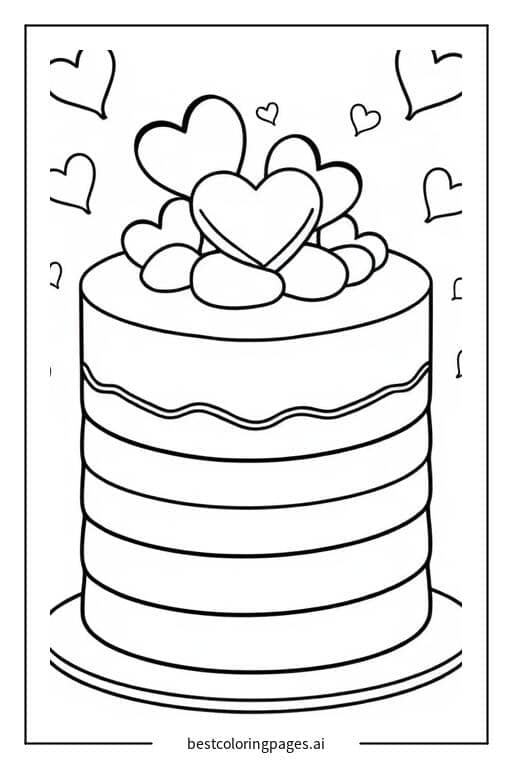 Desenhos de Um bolo com cobertura em forma de coração para Colorir