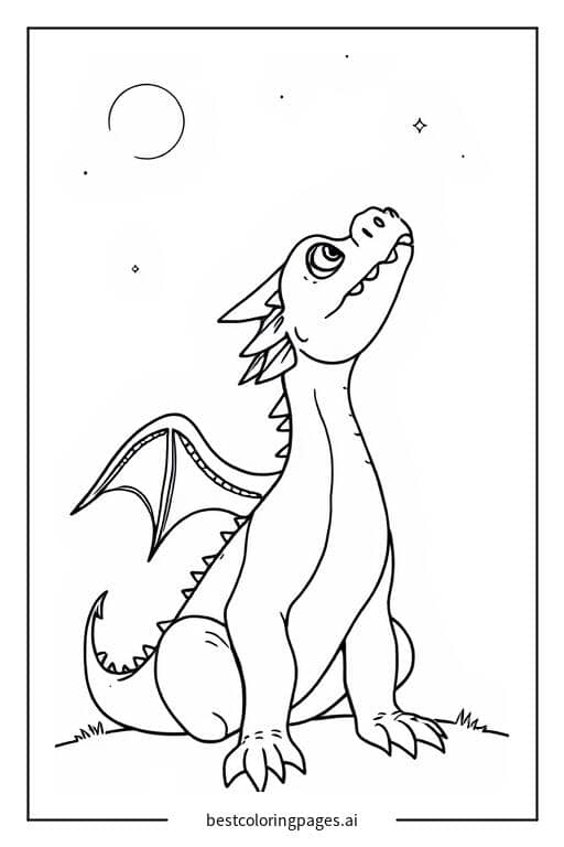 Coloriage Un dragon regardant le ciel