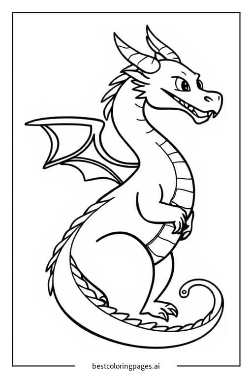 Coloriage Un dragon avec une queue enroulée