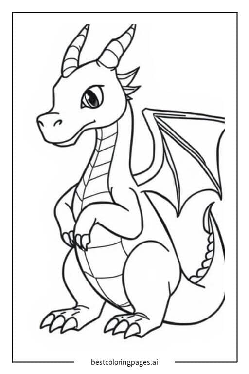 Coloriage Un dragon aux ailes repliées