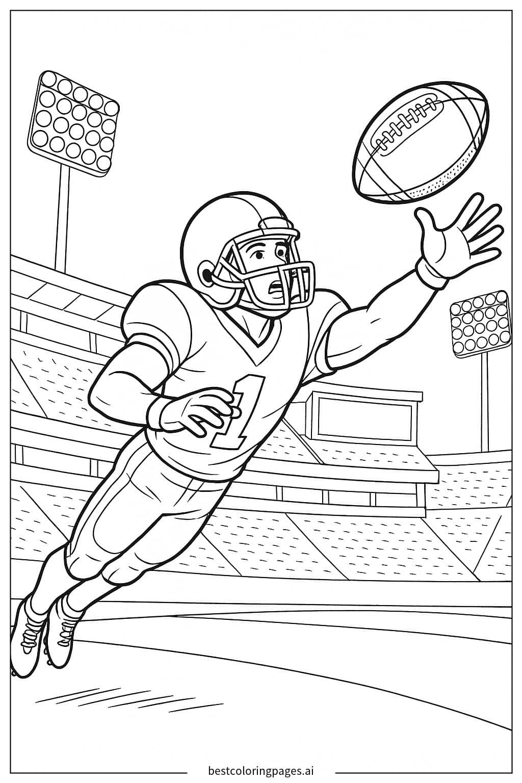 Desenhos de Jogador de futebol americano mergulhando para pegar a bola para Colorir