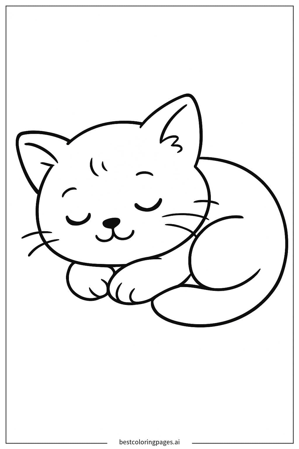 A Peacefully Sleeping Kitten Coloring Page