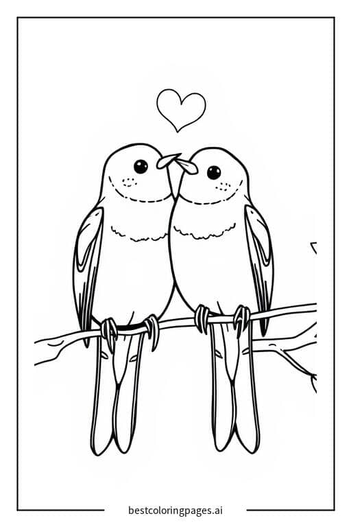 Desenhos de Um par de pássaros apaixonados em um galho para Colorir