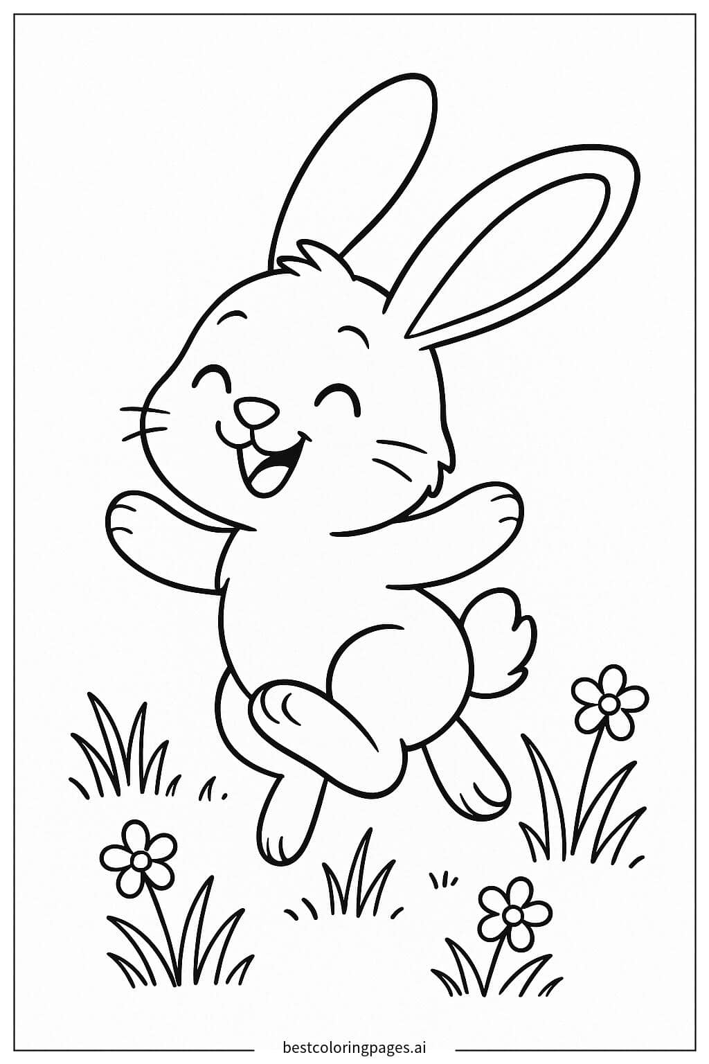 A Happy Rabbit Hopping in the Spring Grass Coloring Page