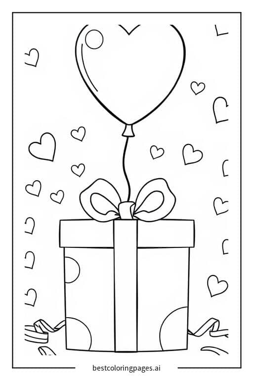 Desenhos de Um balão vermelho amarrado a uma caixa de presentes para Colorir