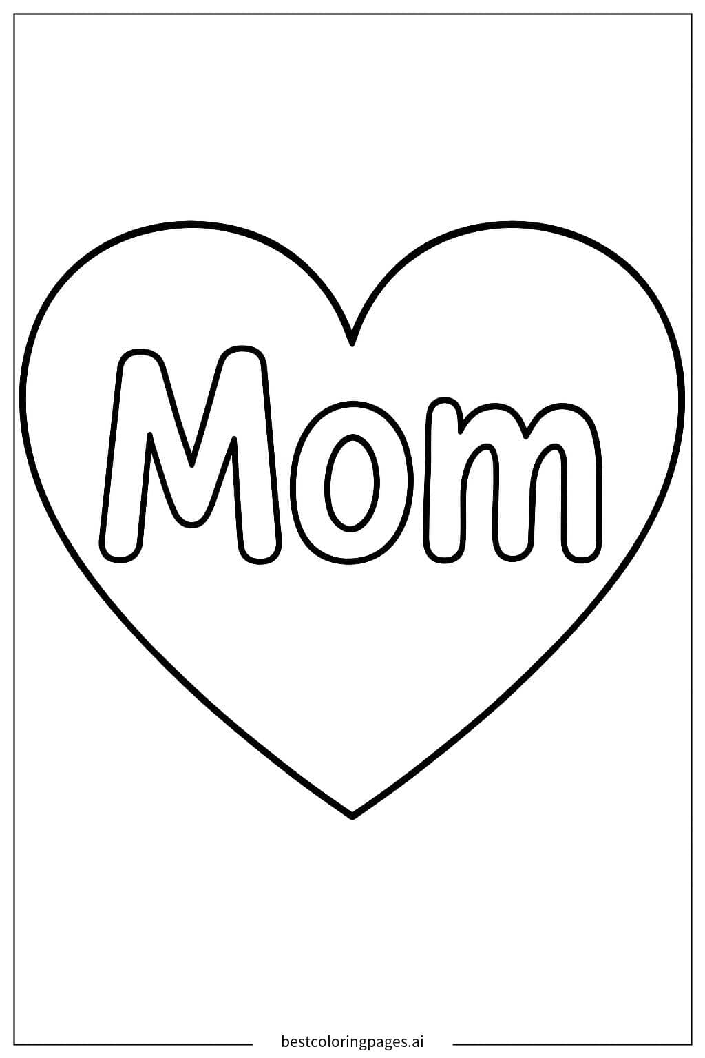 Heartwarming 'Mom' Heart for Mother's Day Coloring Page