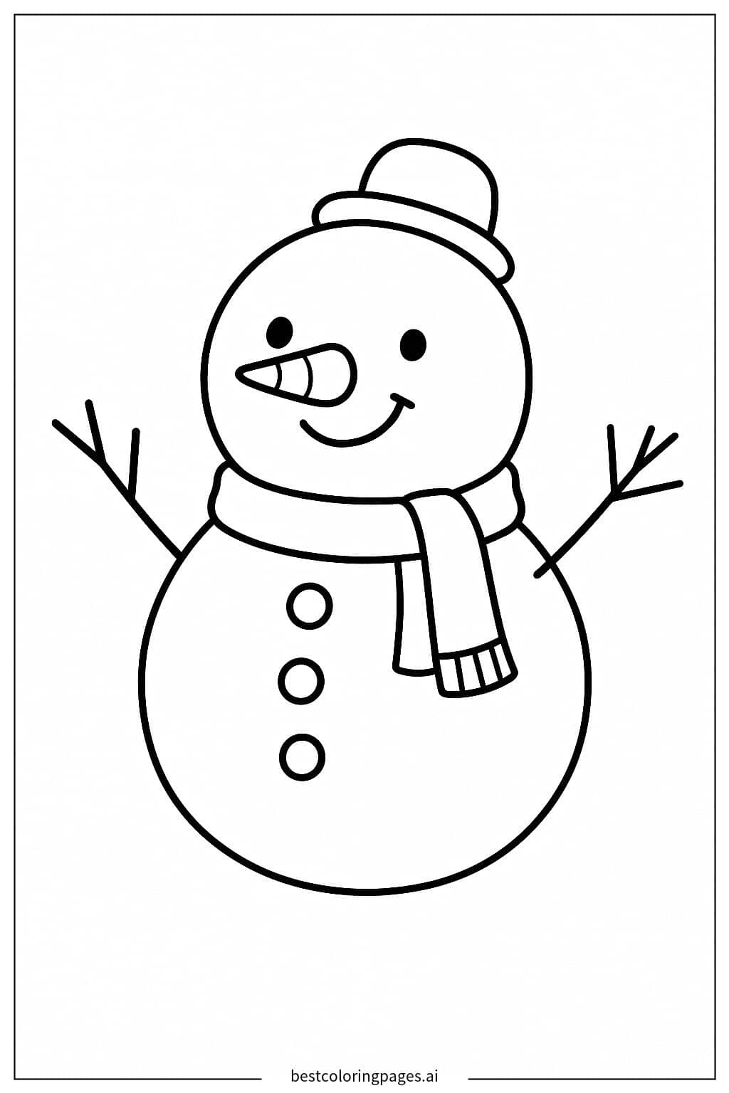 A Cheerful Snowman with a Carrot Nose Coloring Page