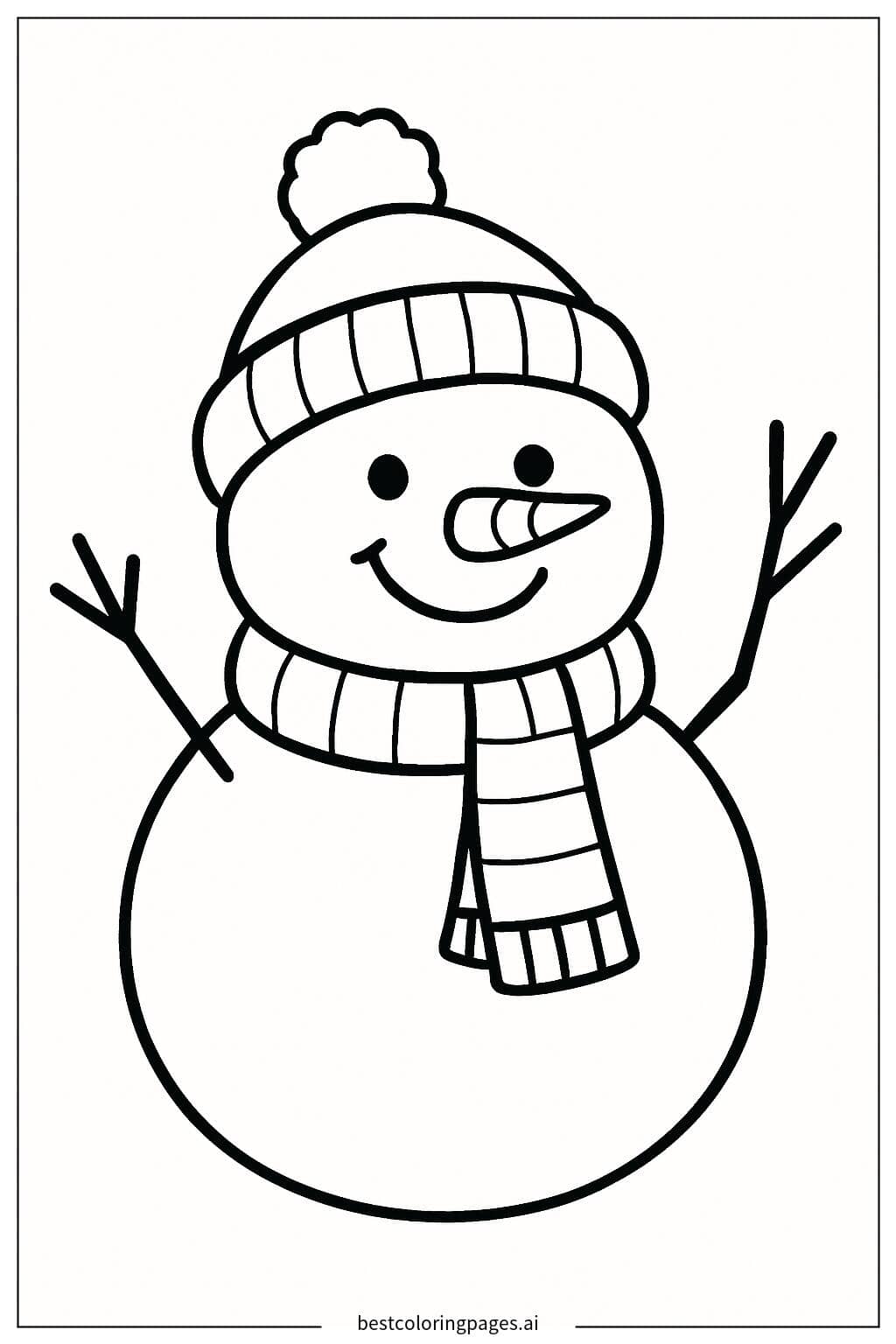 Desenhos de Boneco de Neve com Cachecol e Gorro para Colorir