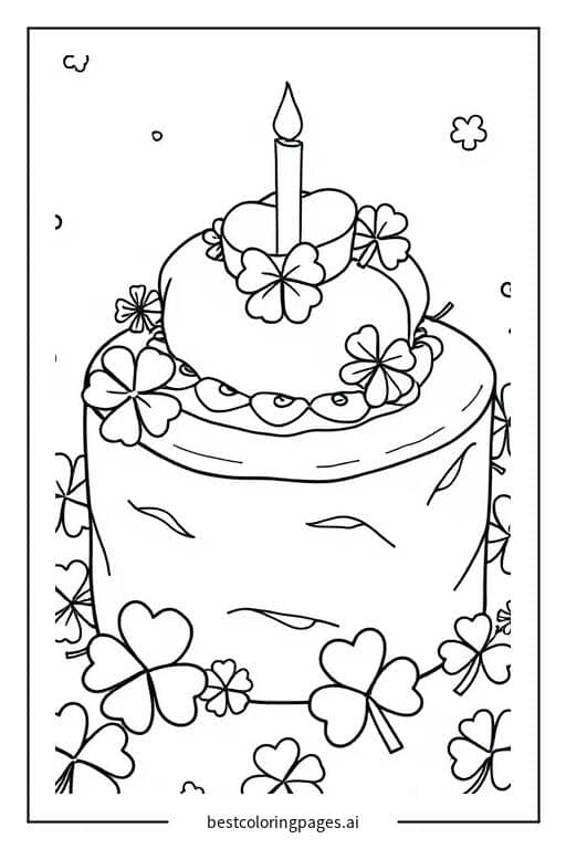 Disegni di Torta di San Patrizio con trifogli da Colorare