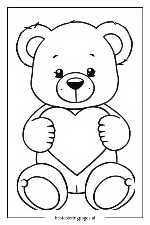 Desenhos de Um ursinho segurando um coração para Colorir