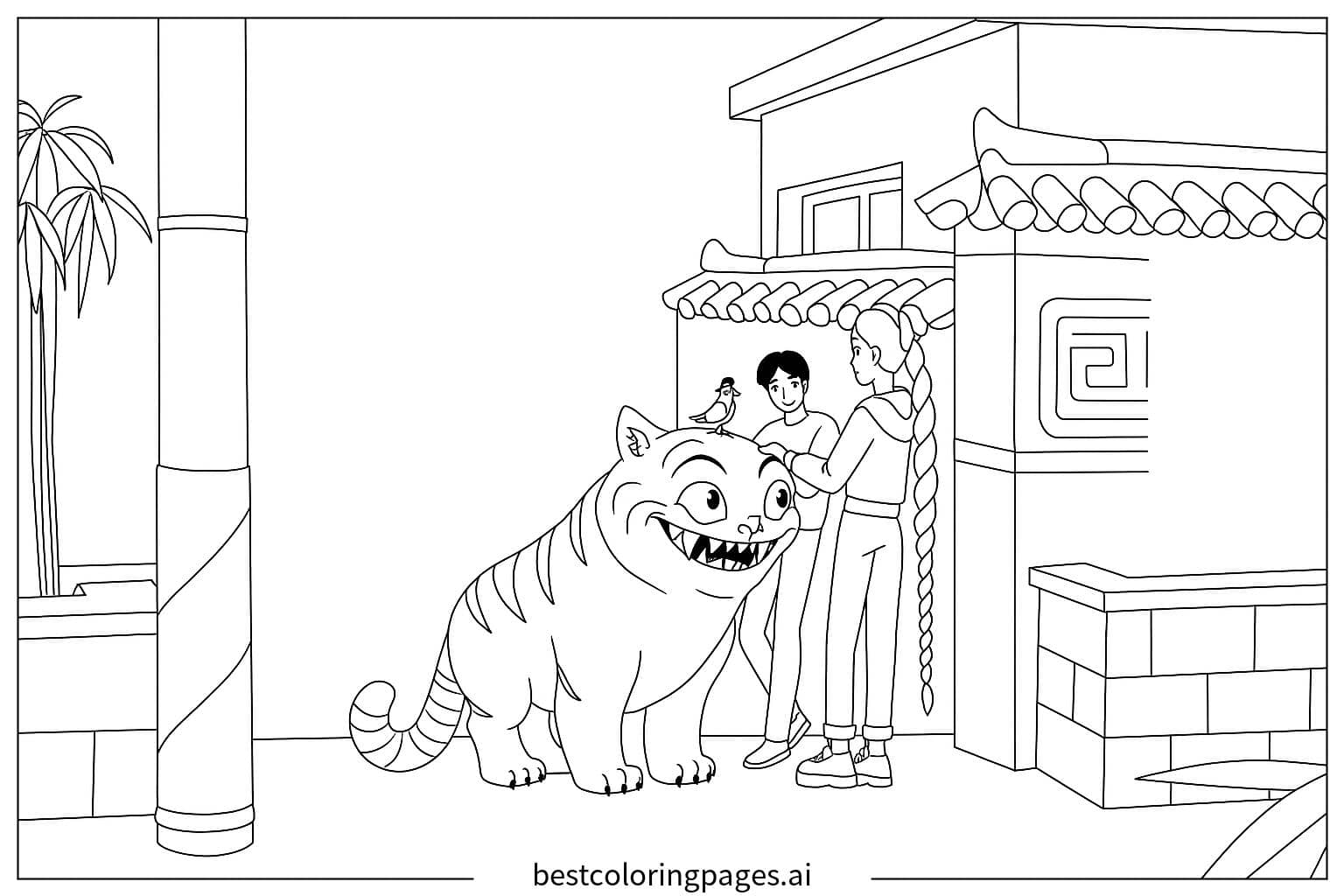 Dibujos de Un tigre con amigos para Colorear