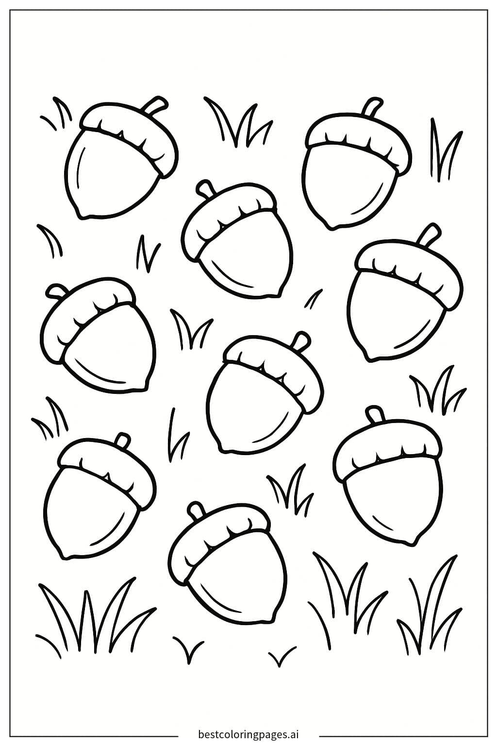 Desenhos de Bolotas Espalhadas na Grama para Colorir