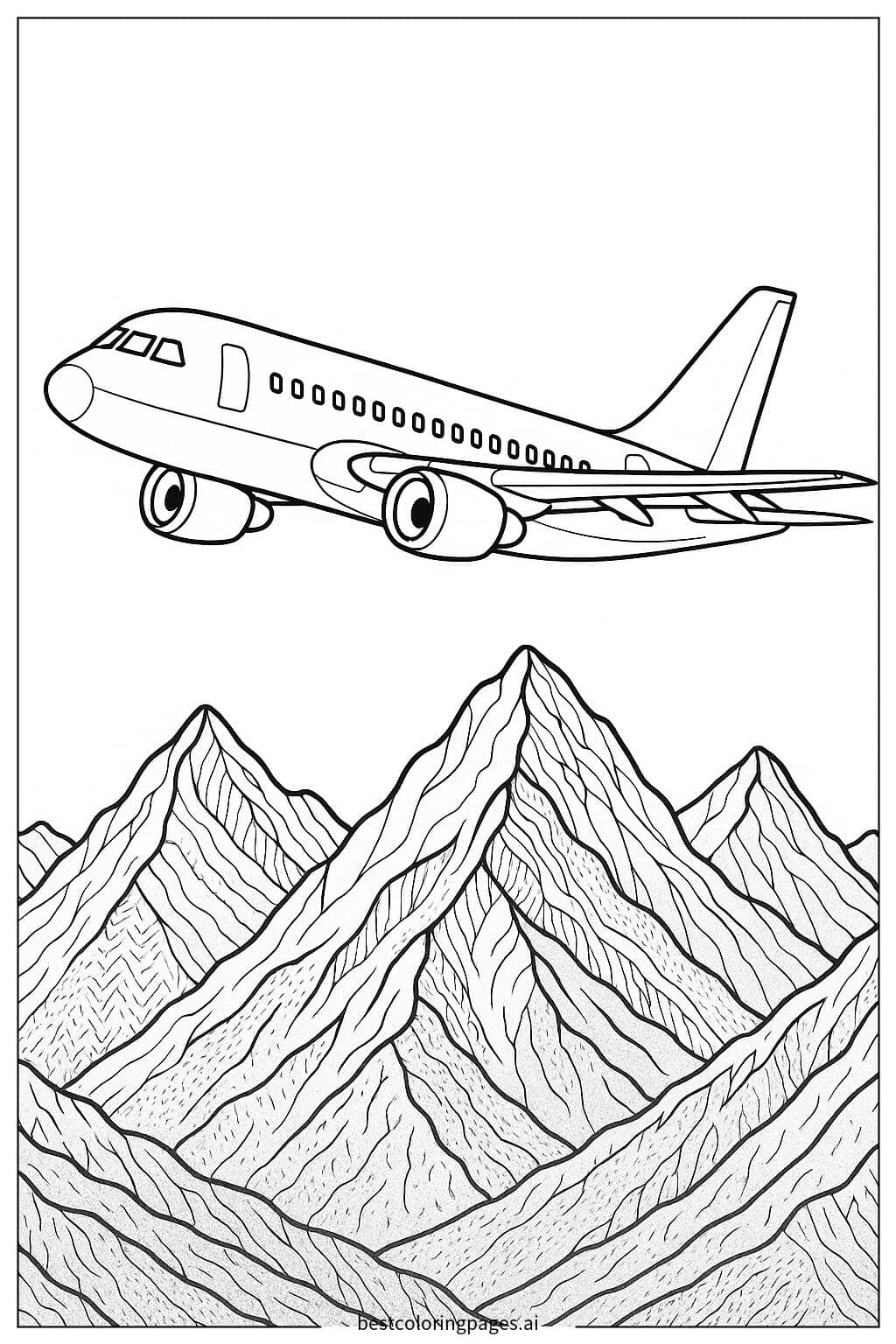 Desenhos de Avião Voando Sobre Montanhas para Colorir