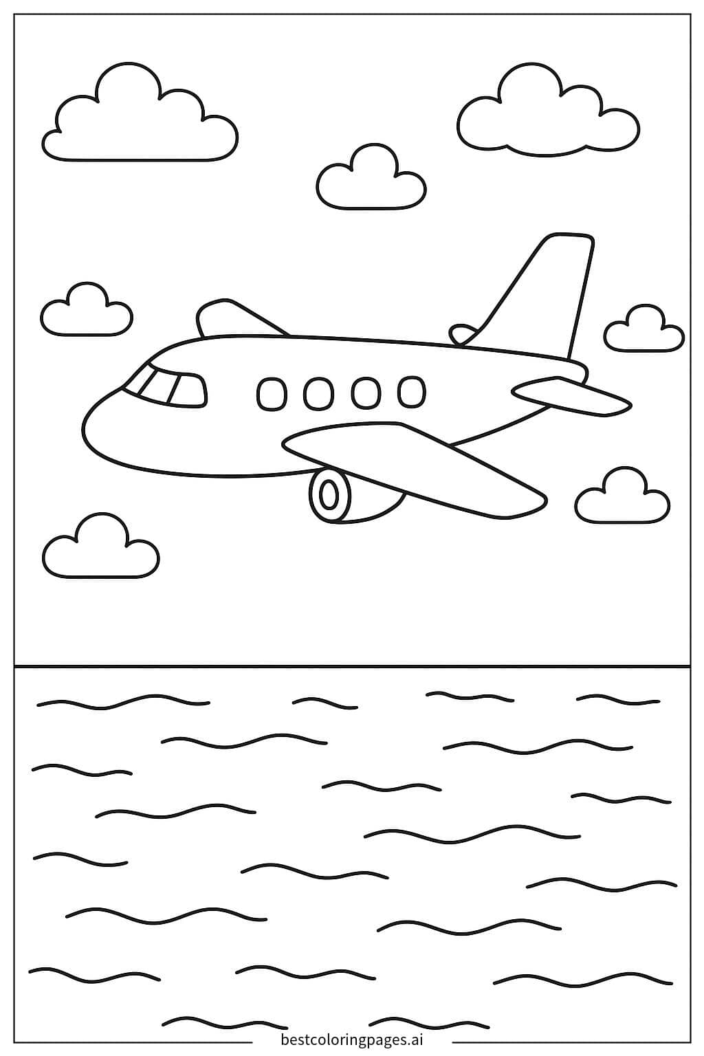 Desenhos de Avião voando sobre o oceano para Colorir