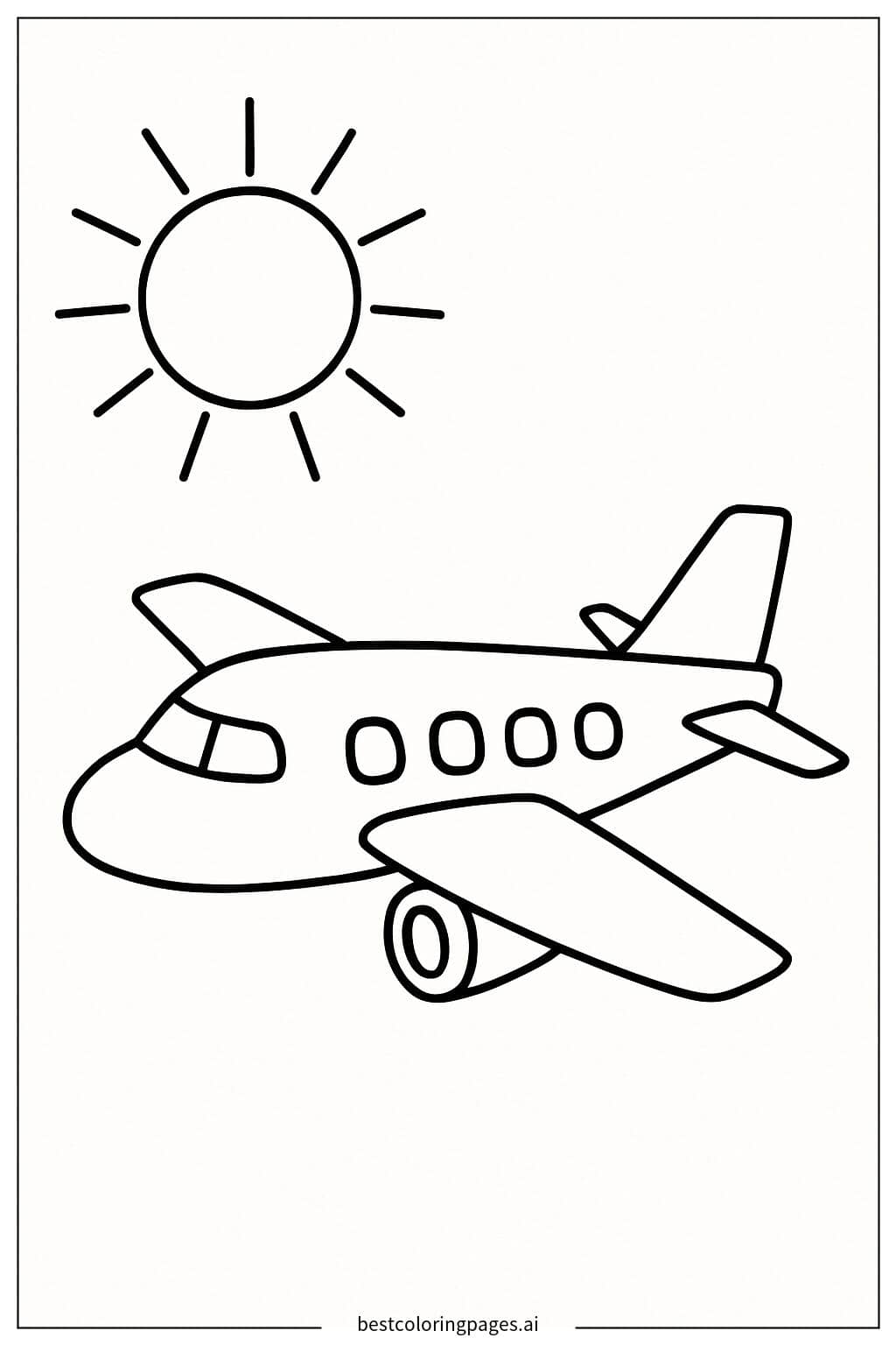 Desenhos de Avião voando sob um céu ensolarado para Colorir