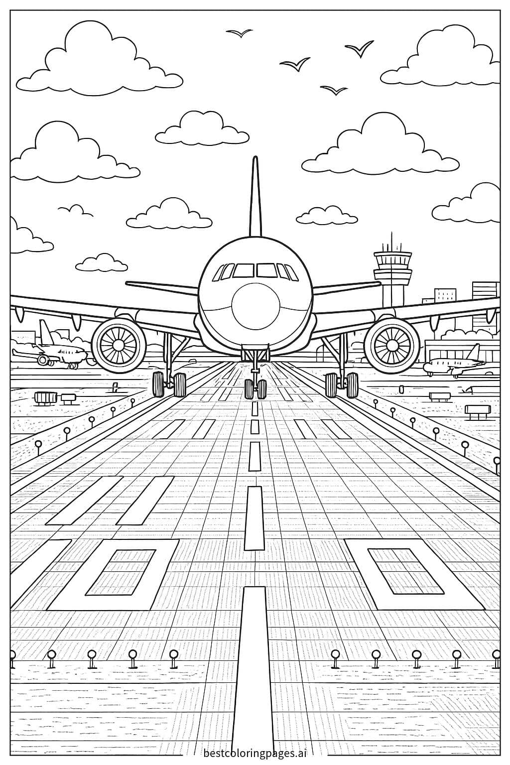 Desenhos de Avião pousando em pista movimentada para Colorir