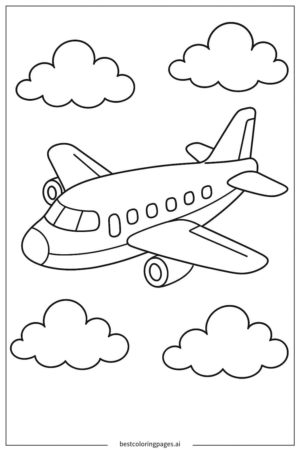 Desenhos de Avião com Nuvens para Colorir