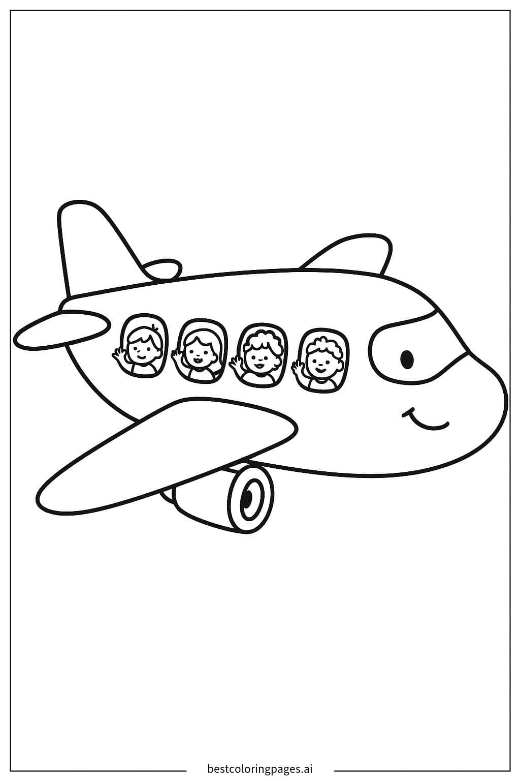 Desenhos de Avião com Passageiros Felizes para Colorir