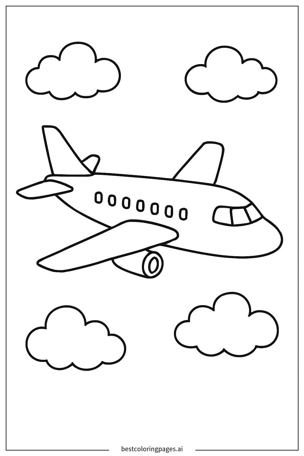 Desenhos de Avião com Nuvens Simples para Colorir