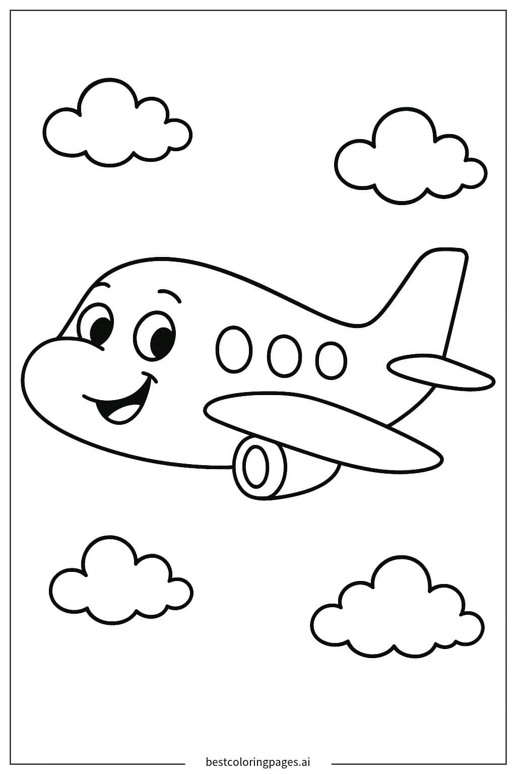 Desenhos de Avião com Rosto Sorridente para Colorir