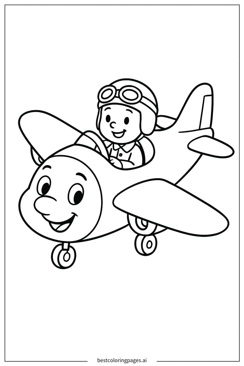 Desenhos de Avião com Piloto Sorridente para Colorir