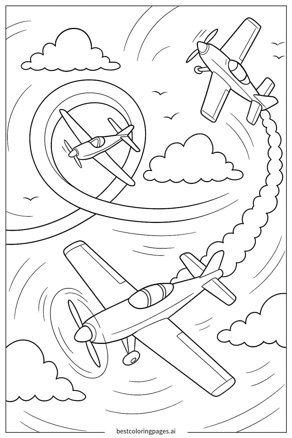 Desenhos de Show Aéreo com Aviões Acrobáticos para Colorir