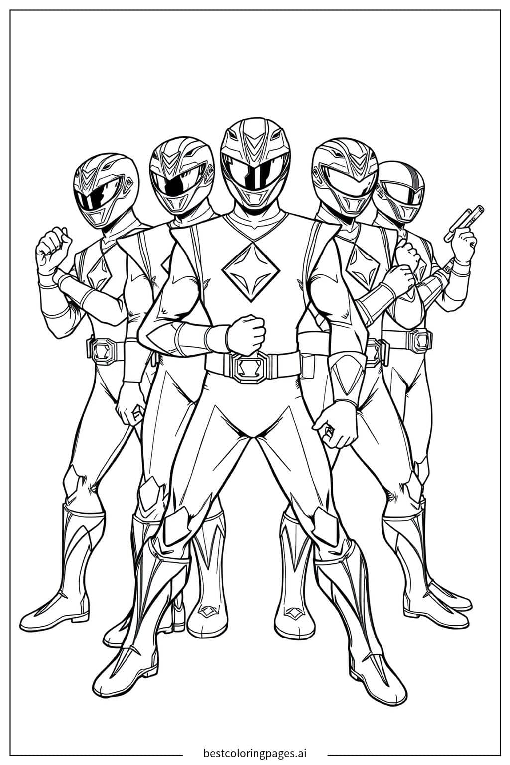 Power Rangers Team Formation Pose Coloring Page