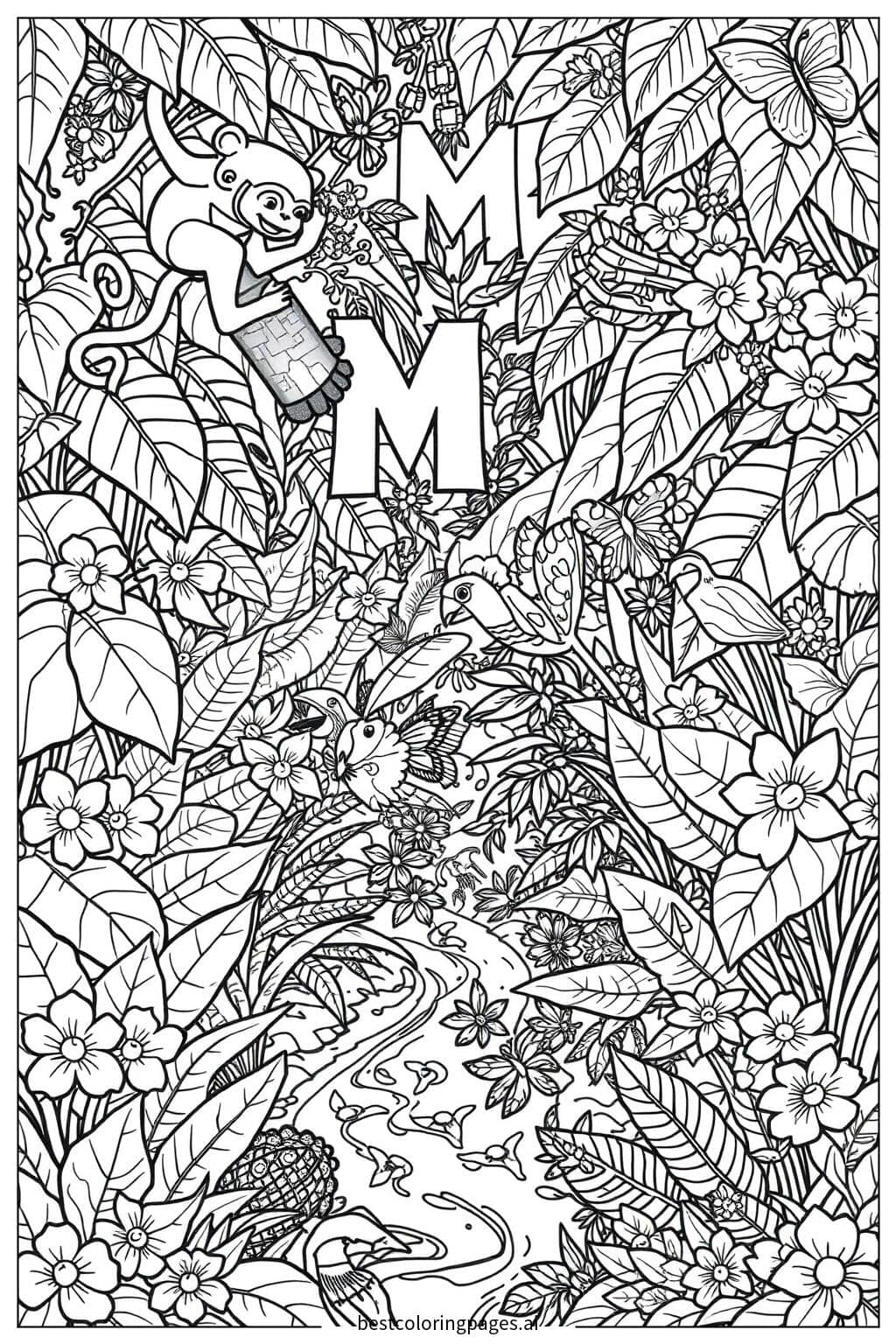 Alphabet Jungle Adventure Coloring Page