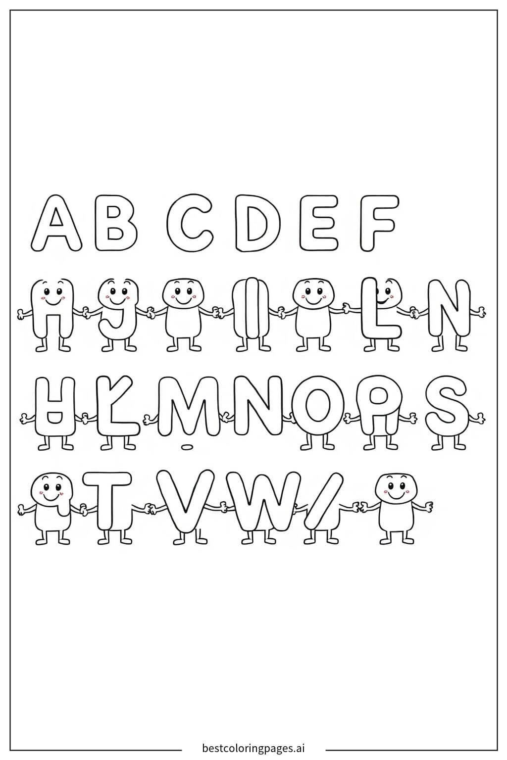 Alphabet Letters Holding Hands Coloring Page