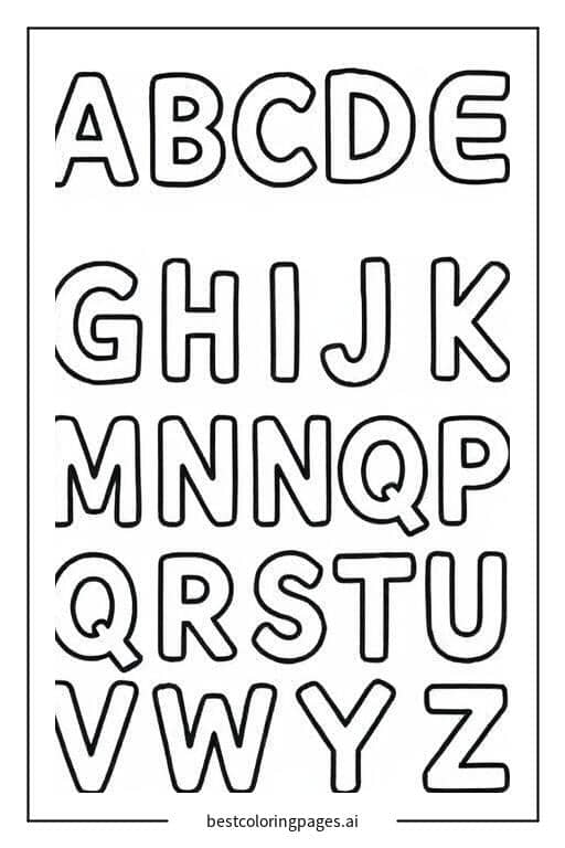 Tranh tô màu Các chữ cái Alphabet xếp thẳng đứng