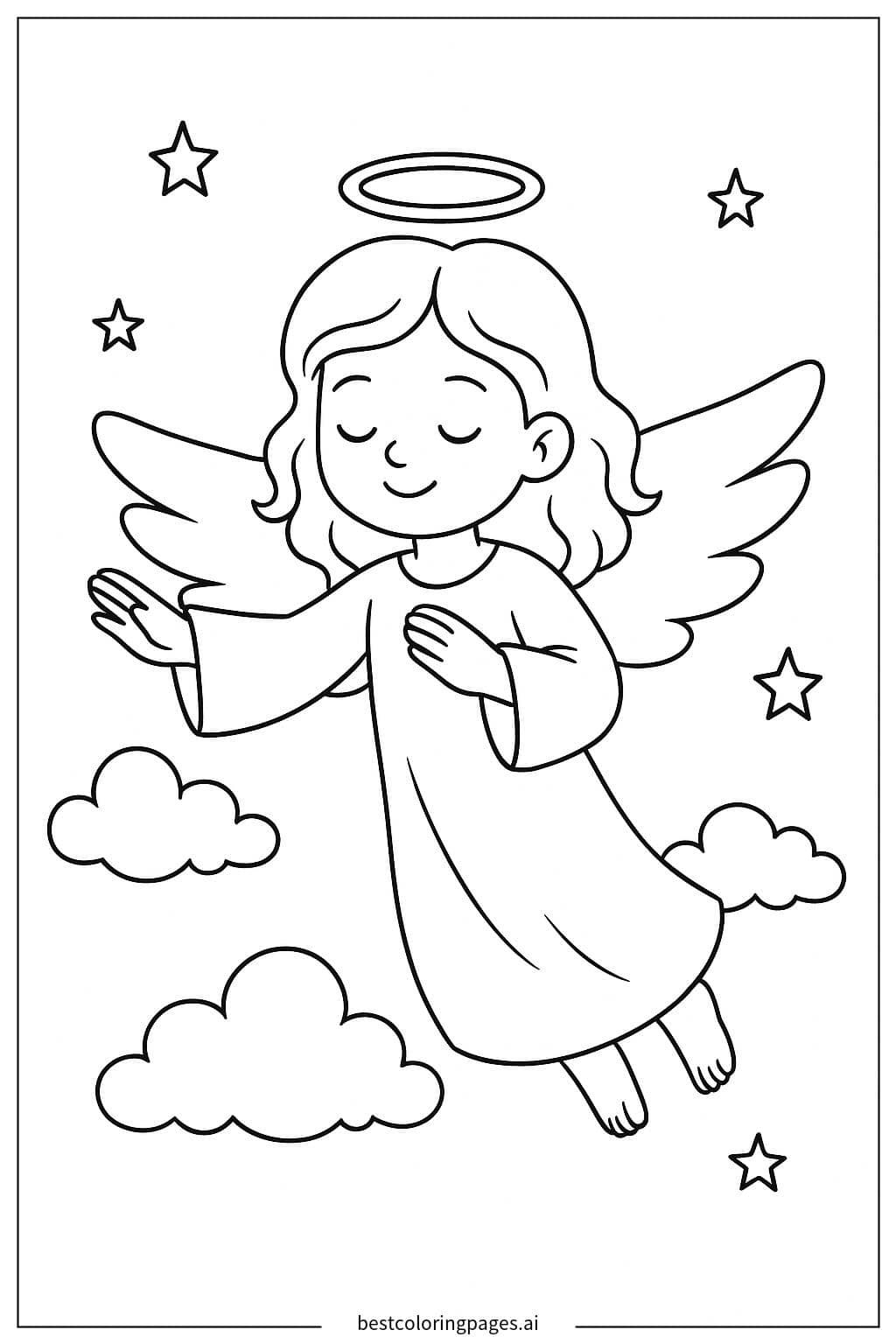 Desenhos de Anjo Voando entre Nuvens para Colorir