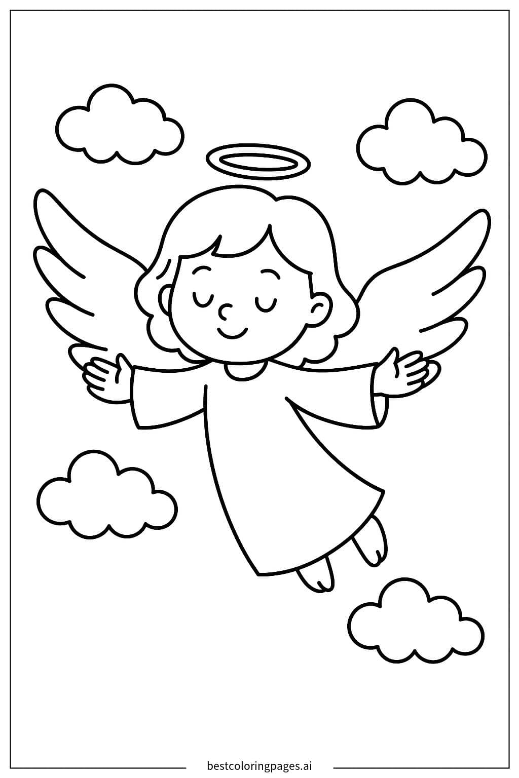 Desenhos de Anjo voando suavemente com braços abertos para Colorir