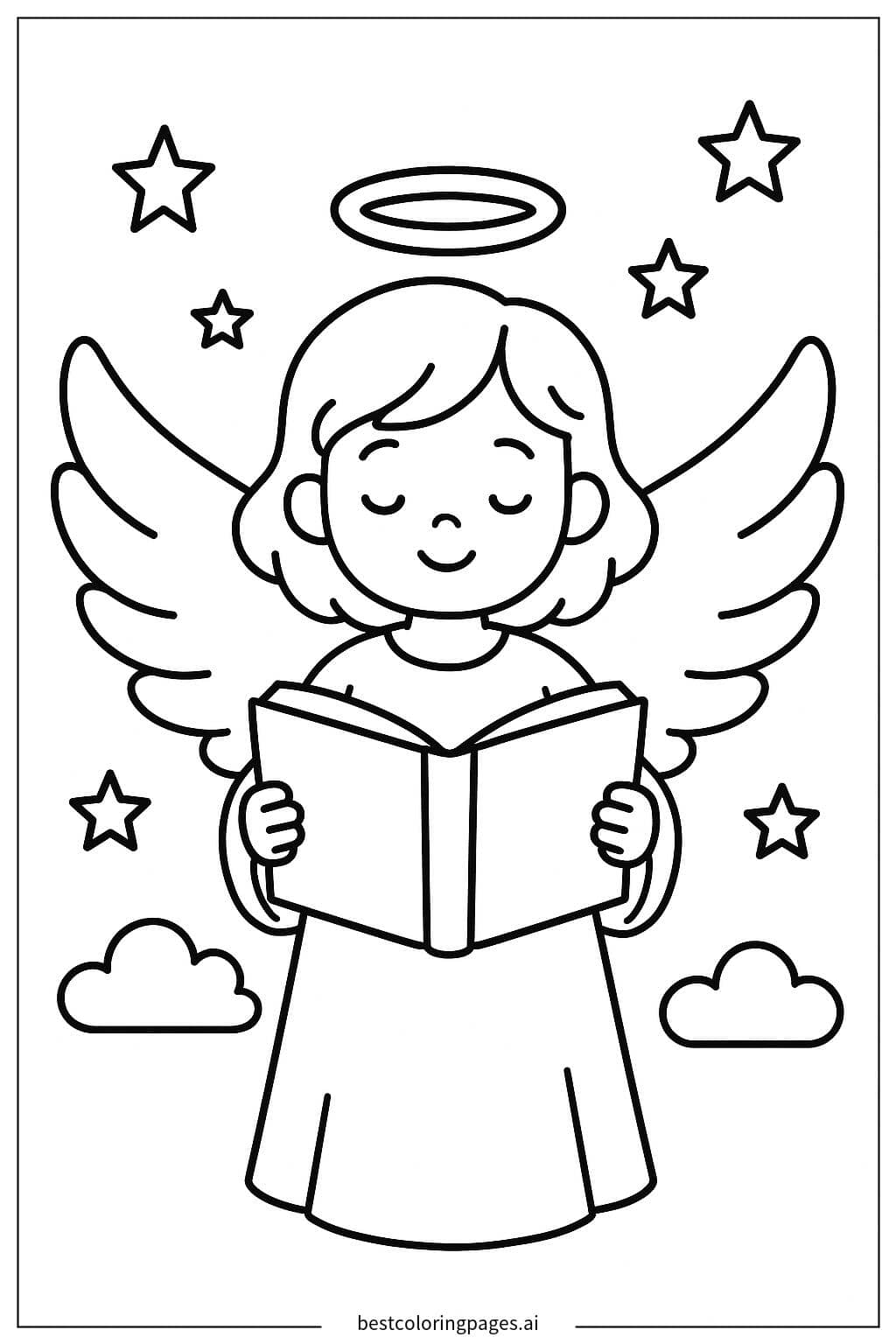 Desenhos de Anjo segurando um livro para Colorir