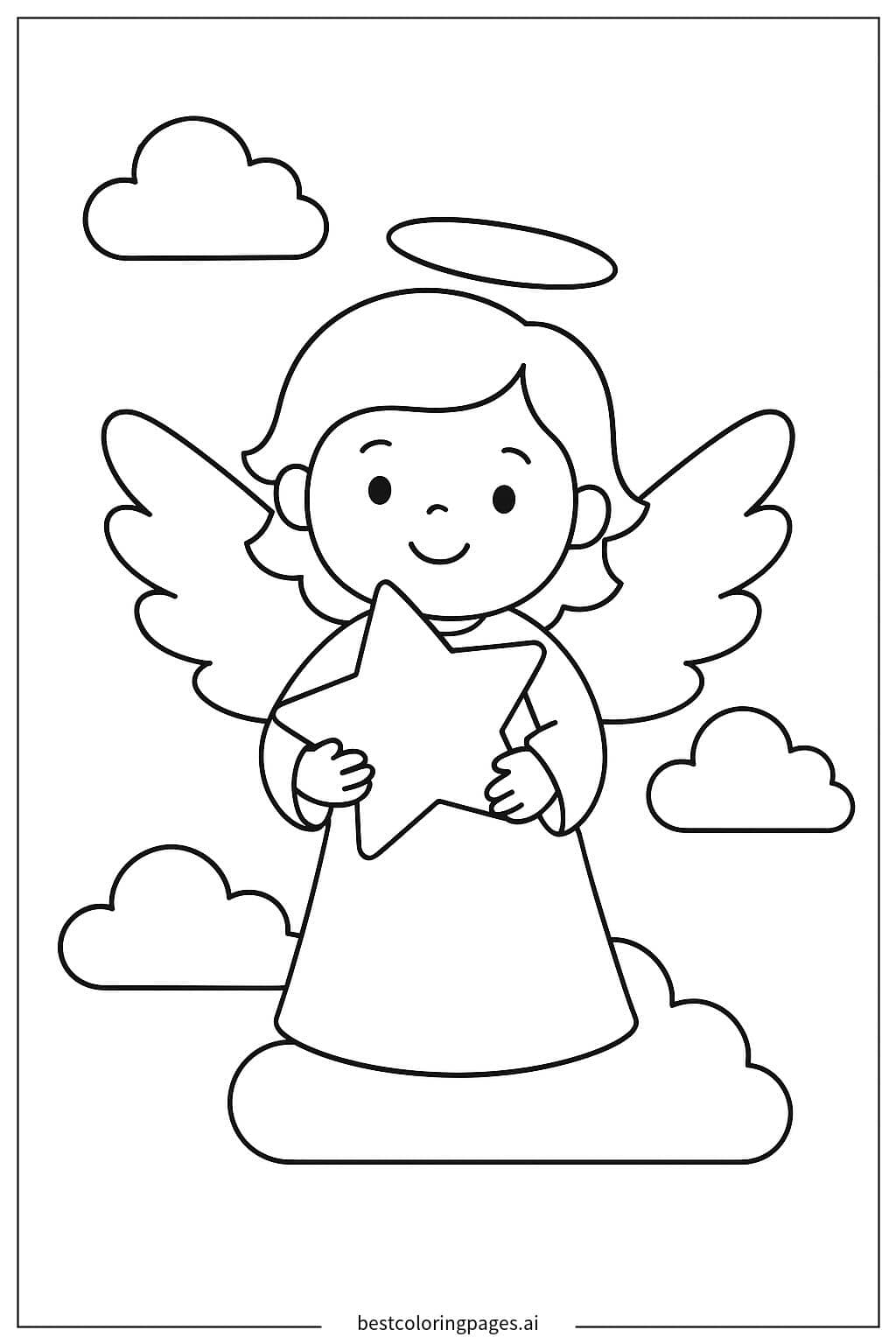 Desenhos de Anjinho Segurando uma Estrela Brilhante para Colorir
