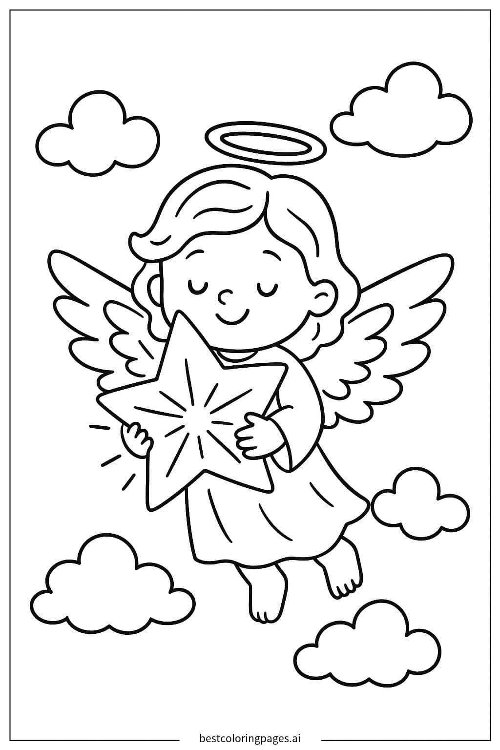 Desenhos de Anjo segurando uma estrela brilhante para Colorir