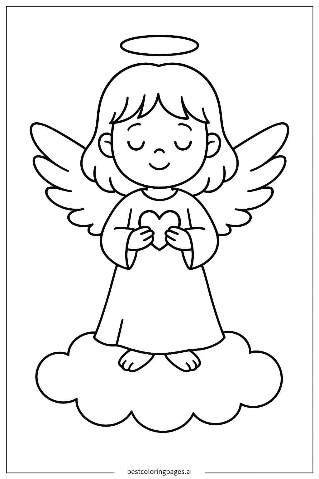 Desenhos de Anjo segurando um pequeno coração para Colorir