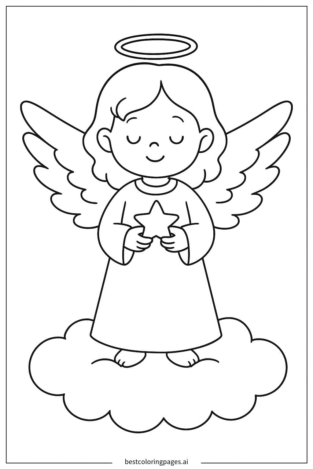 Desenhos de Anjo Segurando uma Pequena Estrela para Colorir