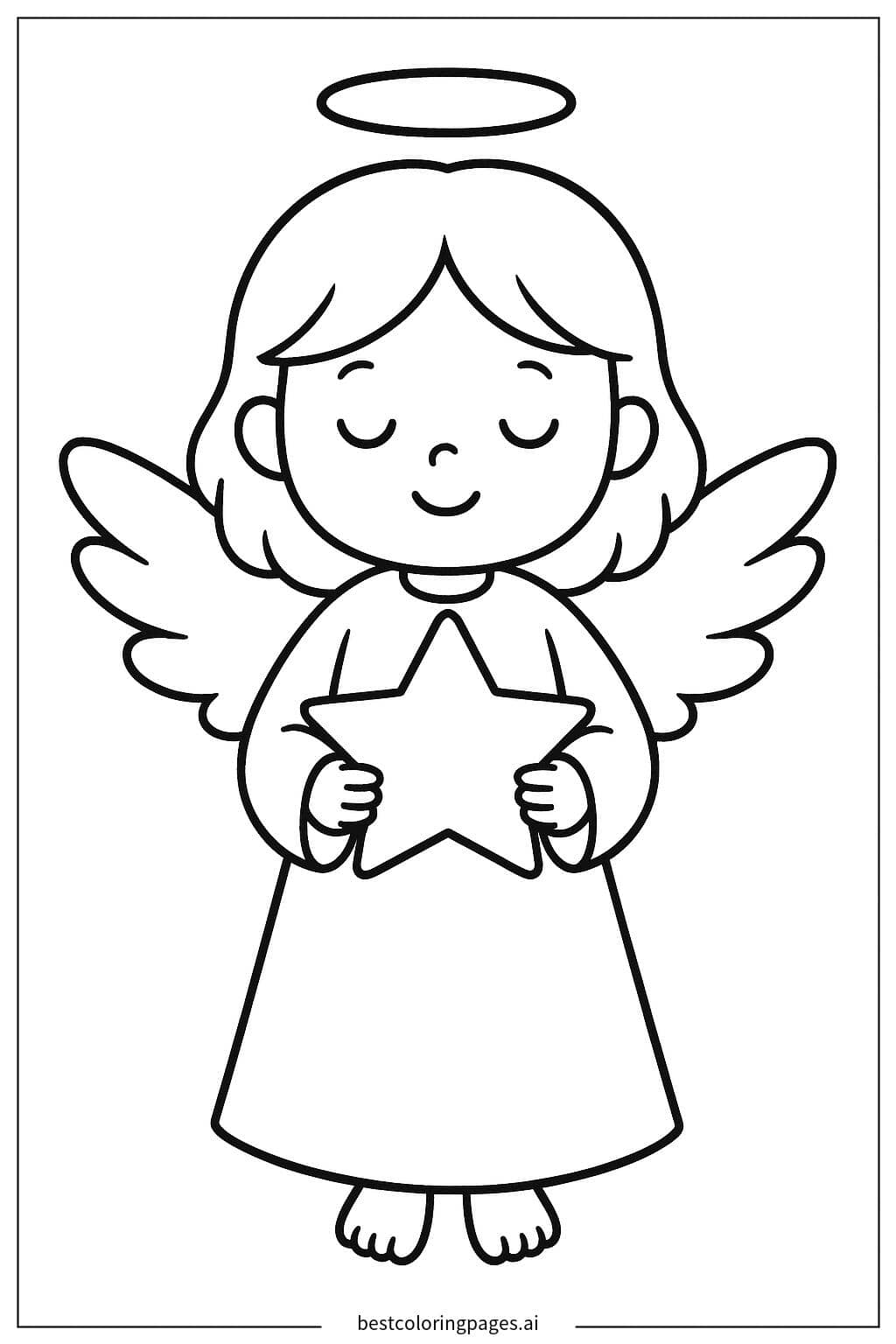 Desenhos de Anjo segurando uma estrela para Colorir