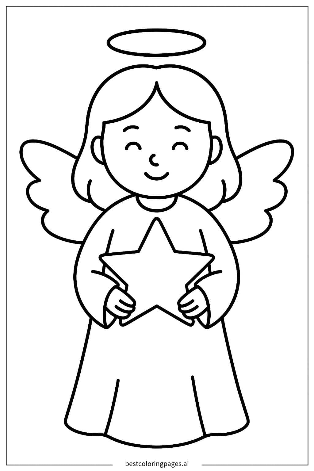 Desenhos de Anjo Segurando Estrela para Colorir