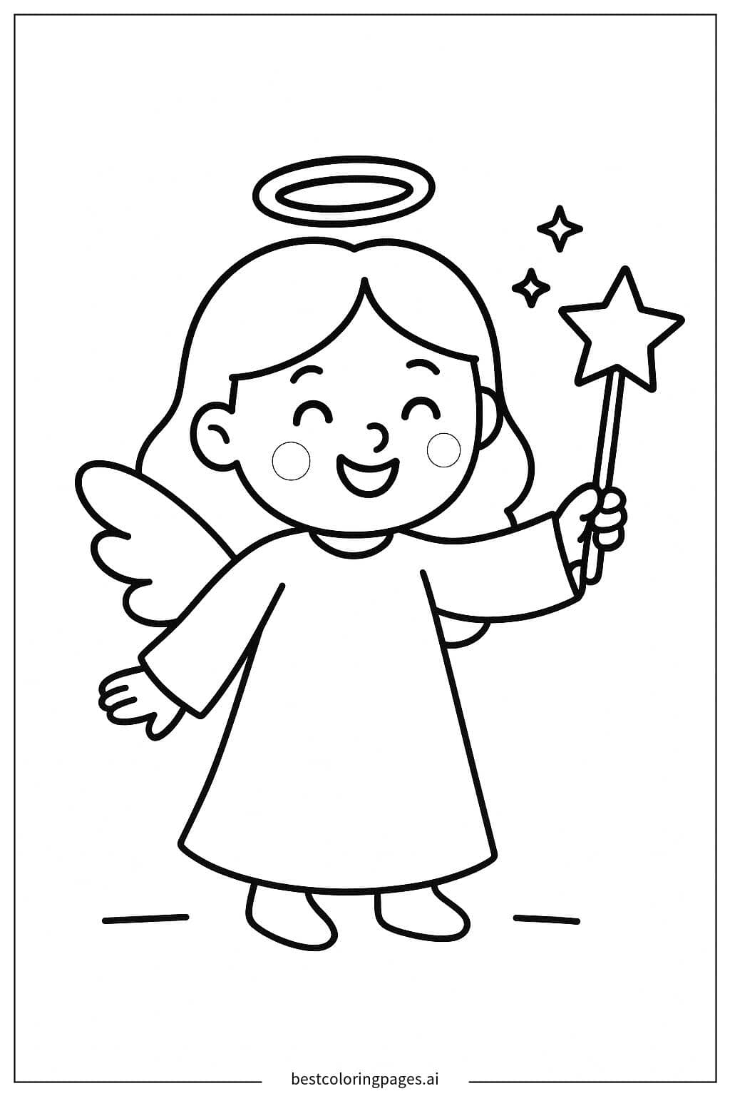 Desenhos de Anjo com uma varinha mágica para Colorir