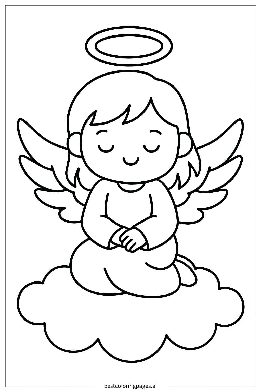 Desenhos de Anjo com auréola sentado para Colorir