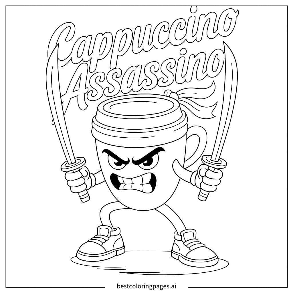Disegni di Tazza di Caffè Arrabbiata Combattente da Colorare
