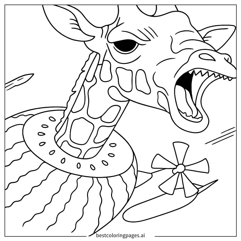 Disegni di Melone con giraffa arrabbiata da Colorare