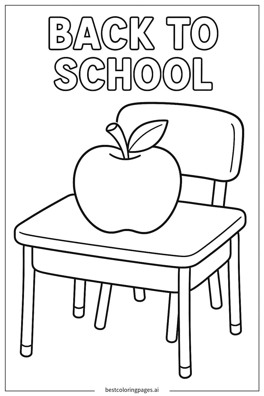 Apple on a School Desk Coloring Page