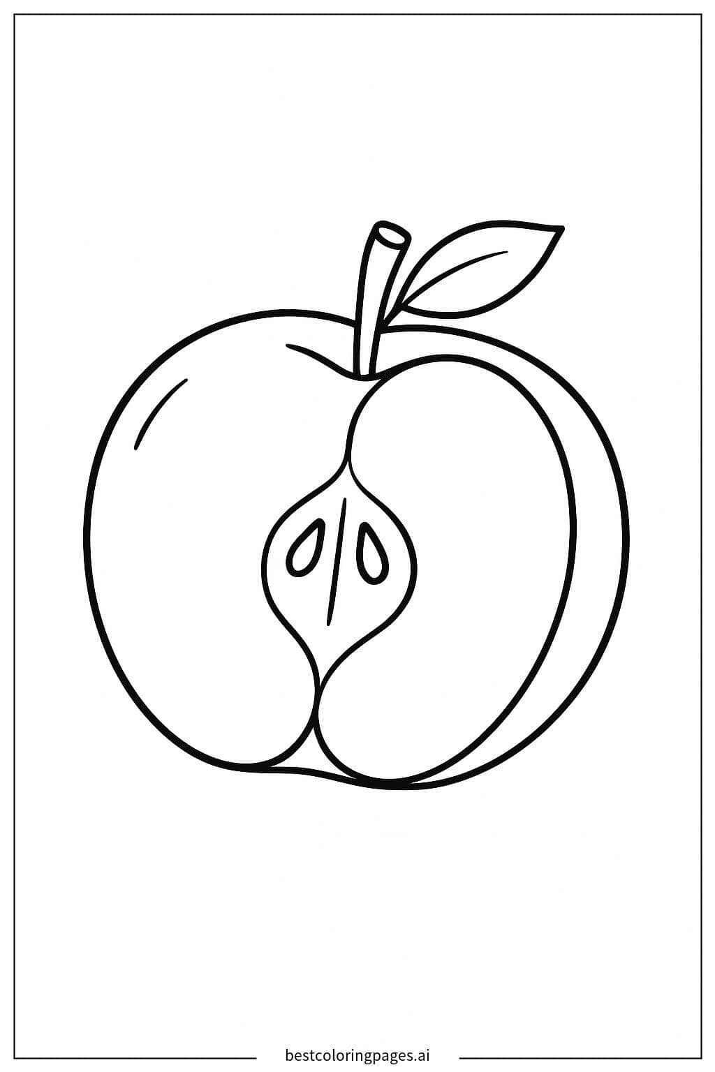 Apple Cut in Half Showing Seeds Coloring Page