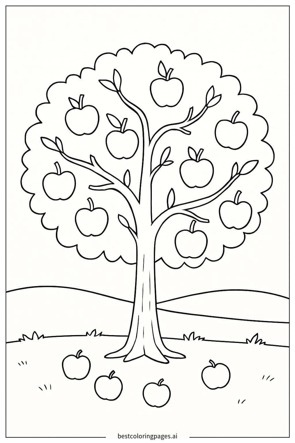 Apple Tree with Ripe Apples Coloring Page