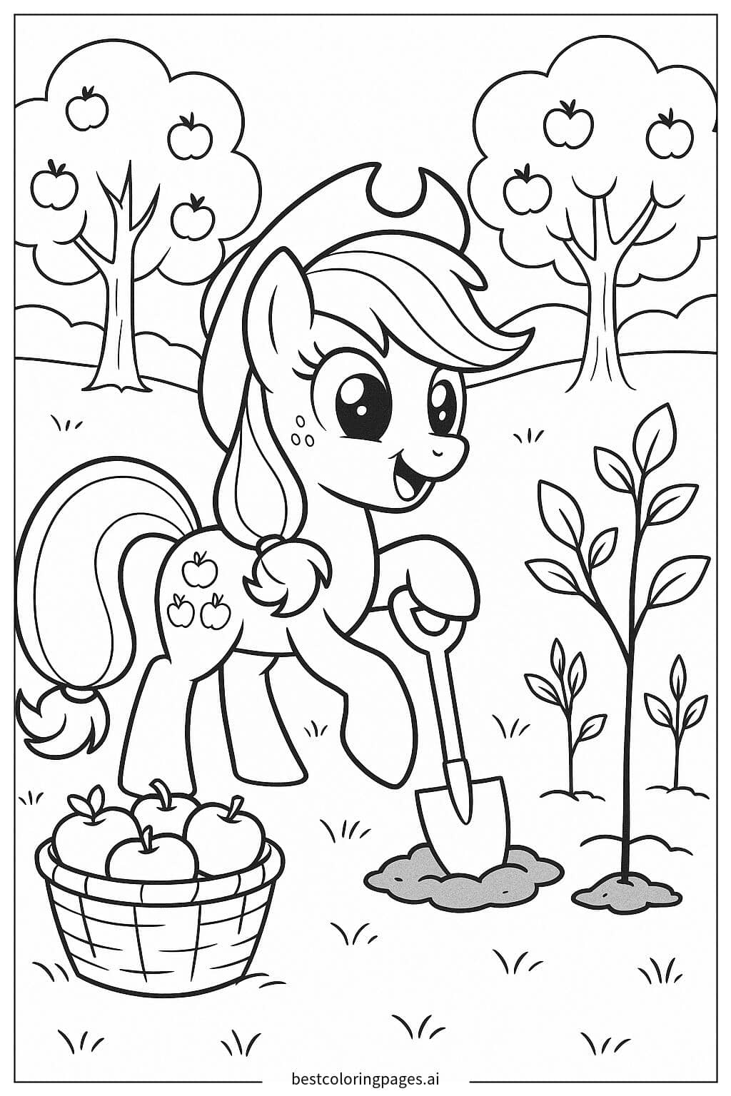 Applejack Planting Apple Trees Coloring Page